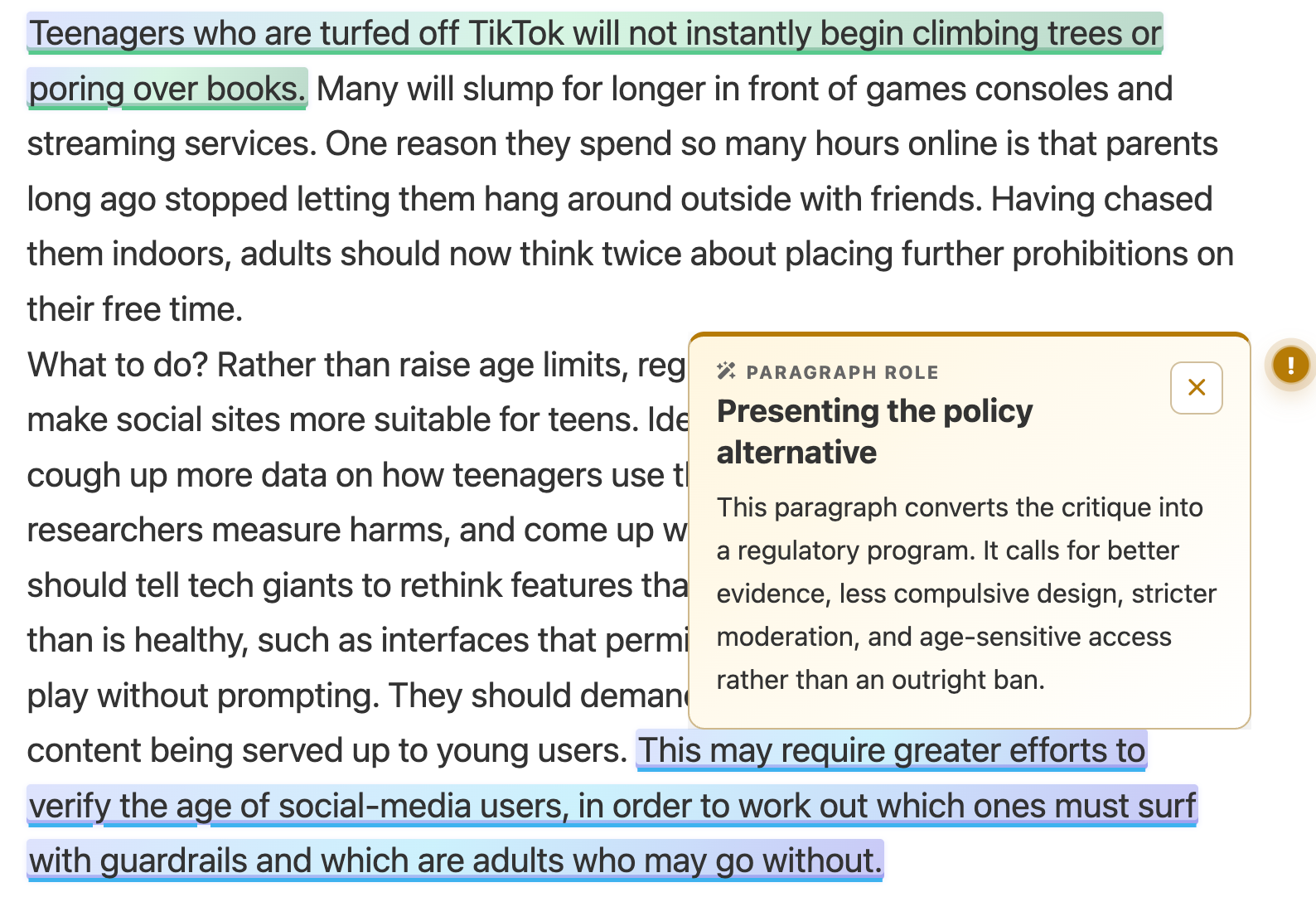 A paragraph-role note remains tied to its original text