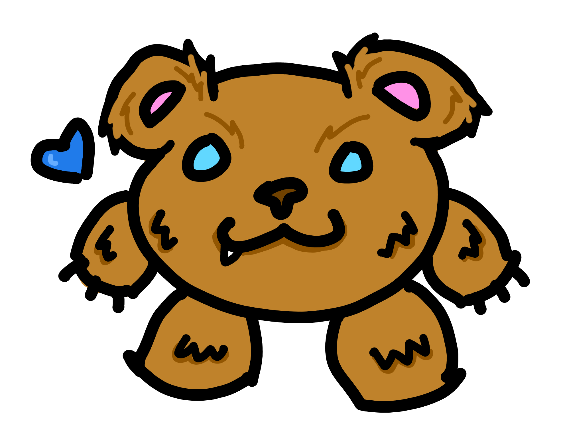 The smol-k8s-lab mascot, a very simple brown bear with claws and a single fang. To his upper left he has a blue heart.