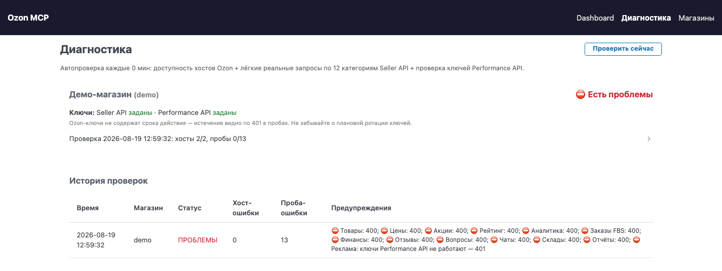 Diagnostics page