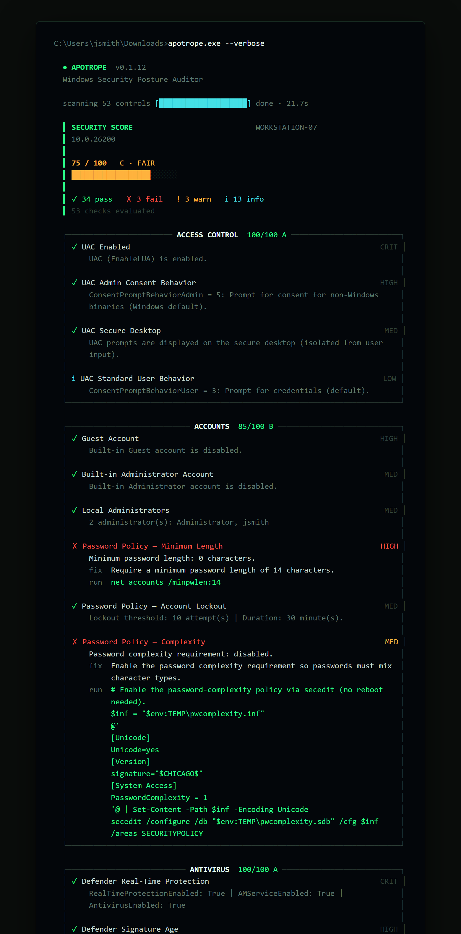 Apotrope verbose output
