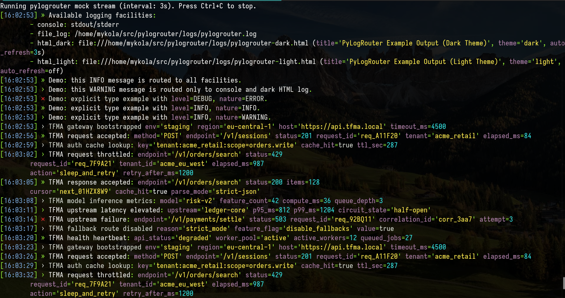Console output