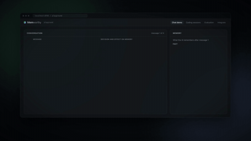 Memworthy playground: a trip is ignored, a move updates memory, and a correction rolls it back
