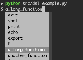 Example of a shell with a dropdown completion menu