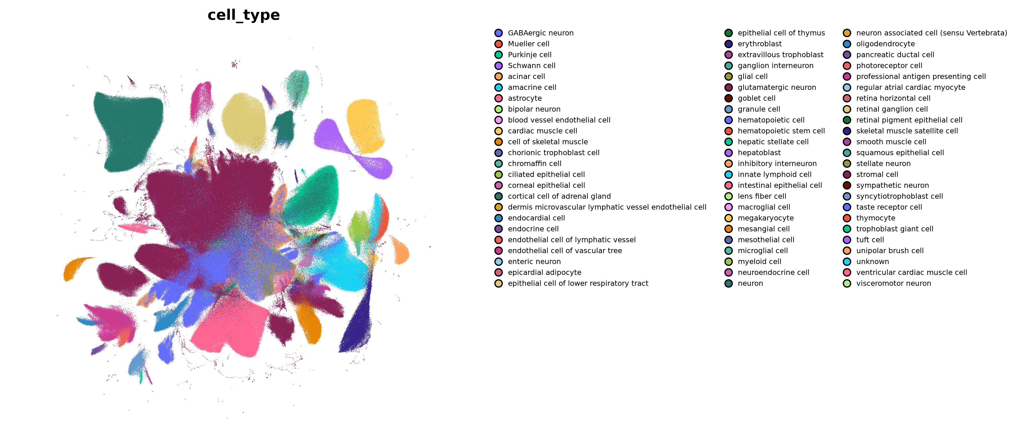 UMAP of 4 062 980 human embryonic cells coloured by cell type