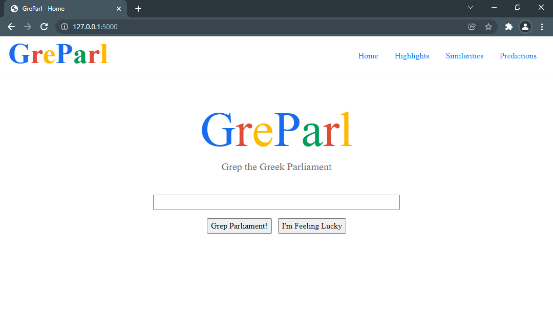 Screenshot of GreParl's Index page