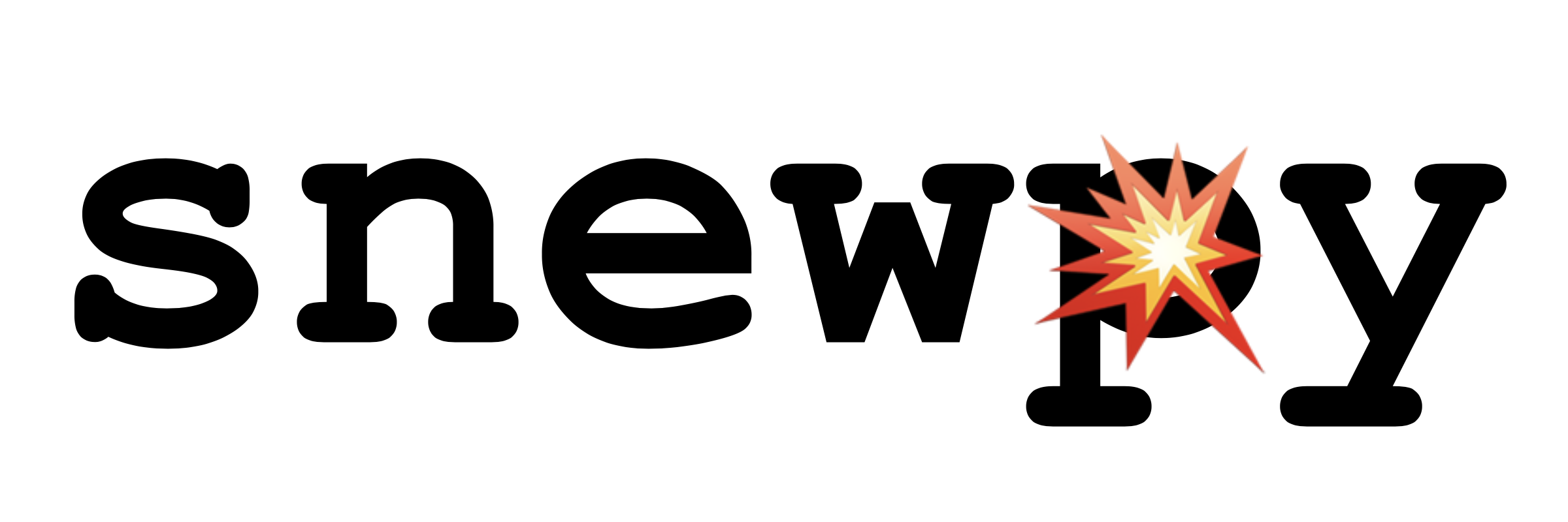 snewpy logo: The word 'snewpy' in a monospace font, with an explosion emoji inside the letter 'p'.