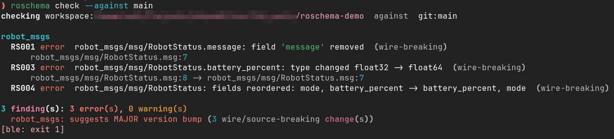roschema flagging a breaking interface change