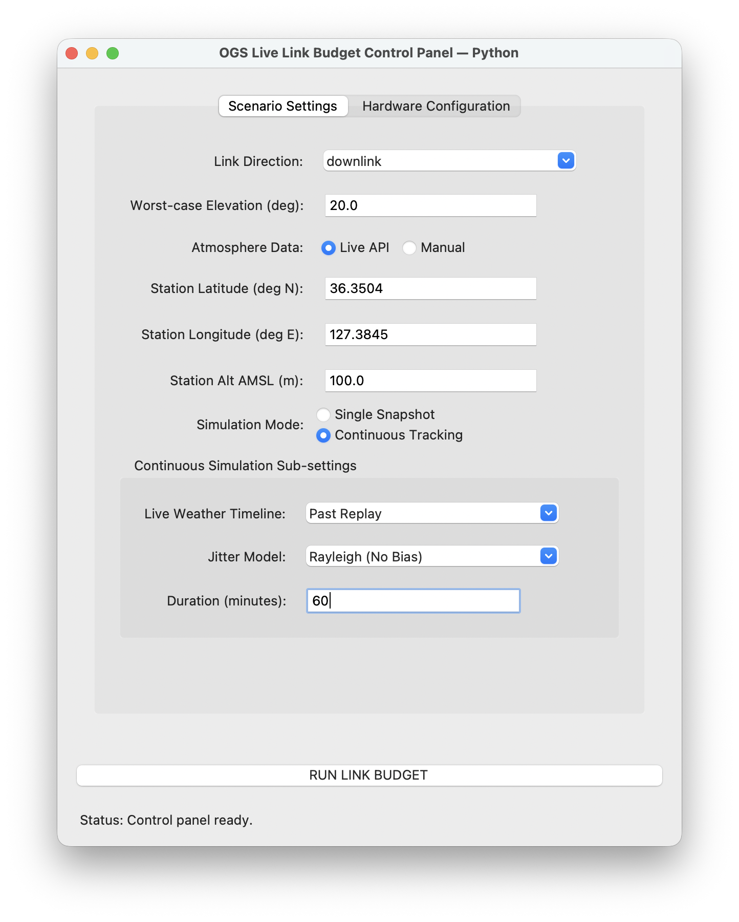 Python Scenario Settings tab