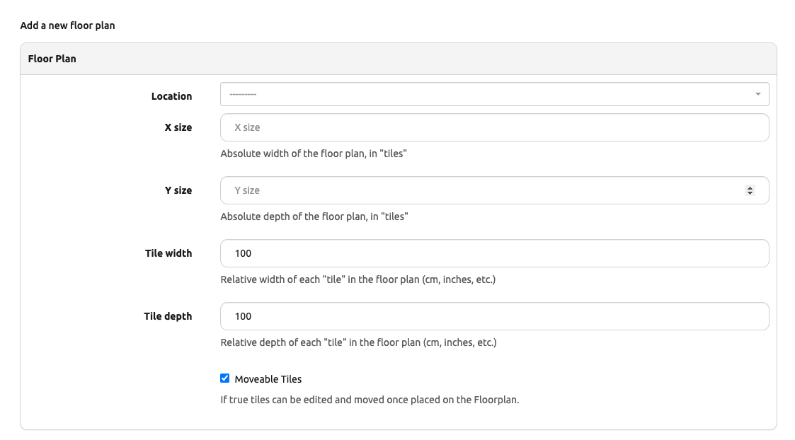 Form to define a new floor plan