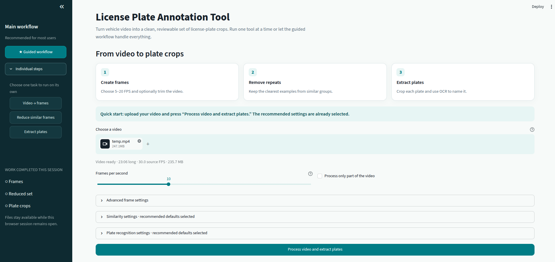 License Plate Annotation Tool interface
