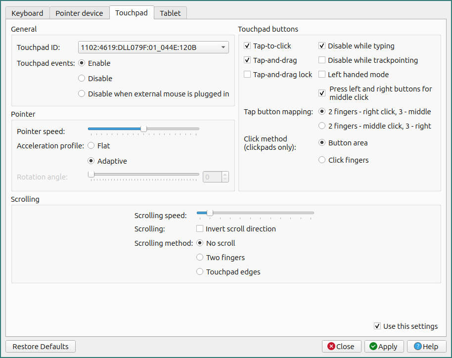 Touchpad settings