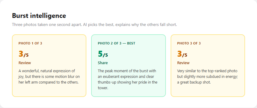 Burst intelligence: AI picks the best from a series