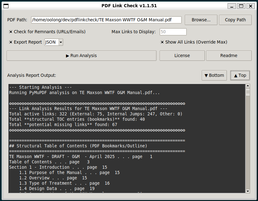 Screenshot of the pdflinkcheck GUI