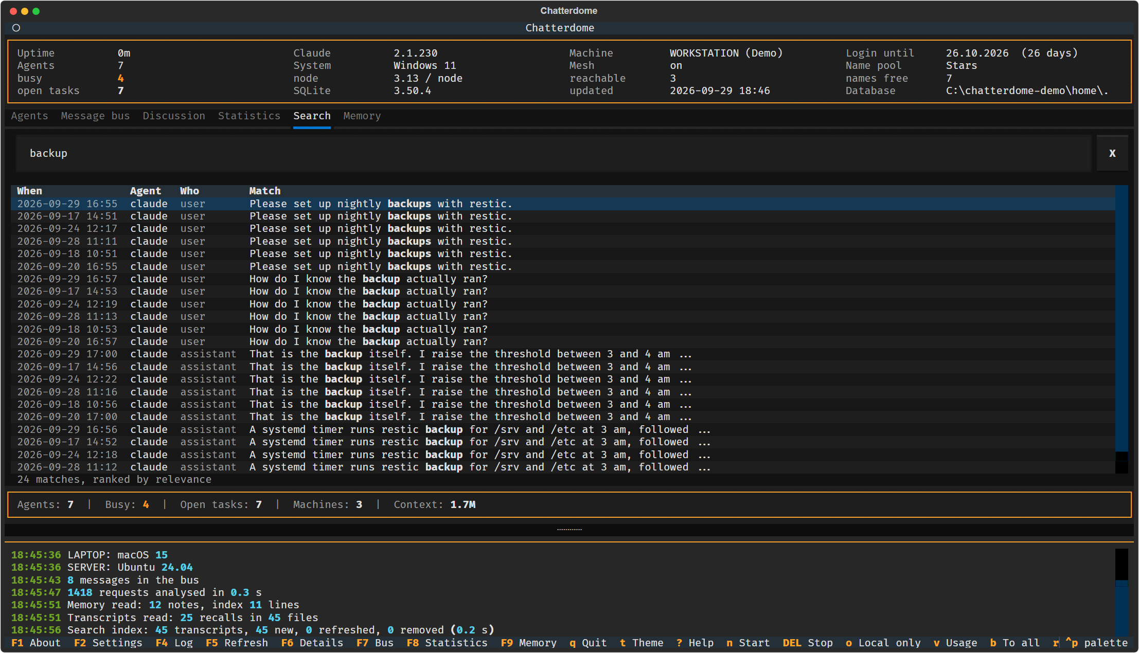 Full-text search across all transcripts