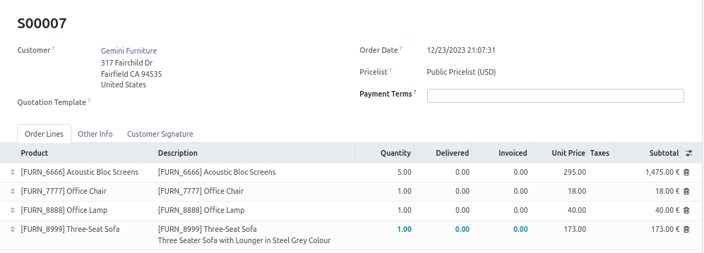 Sale Order Form After