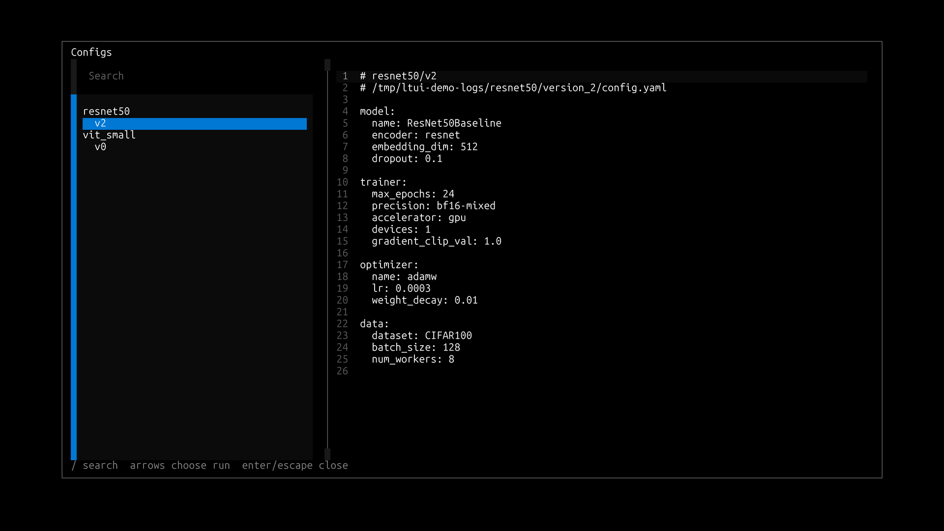 YAML config viewer in ltui