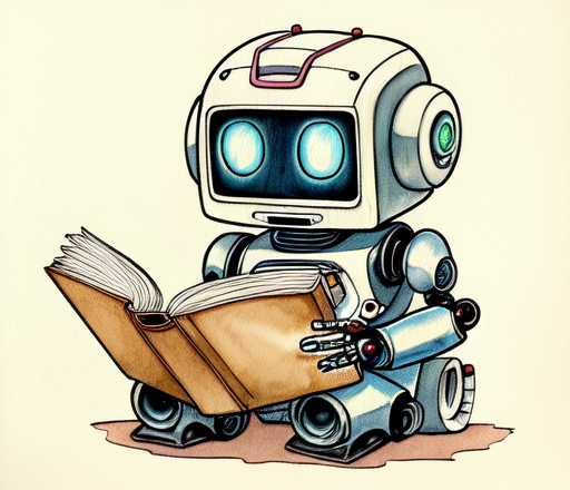 A robot reading a book