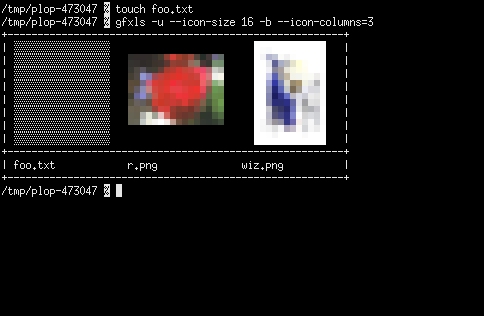 gfxls in xterm names below and columns