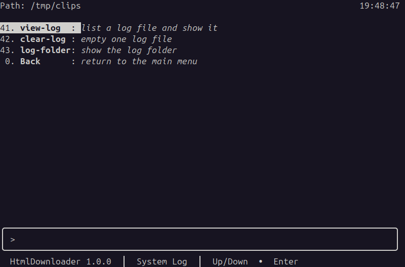System Log, 41 view-log highlighted