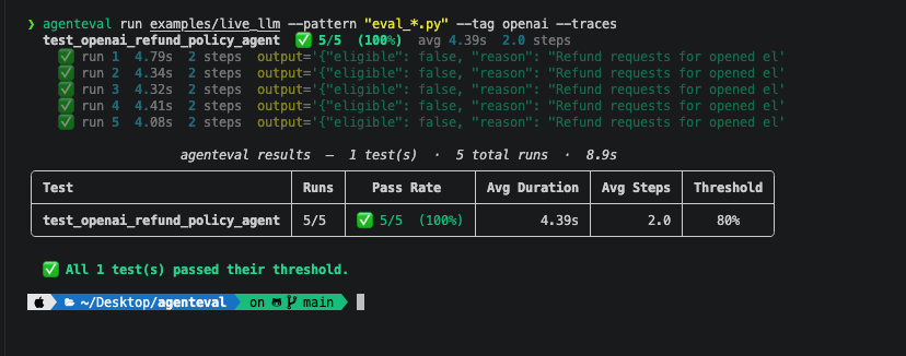 agenteval terminal output