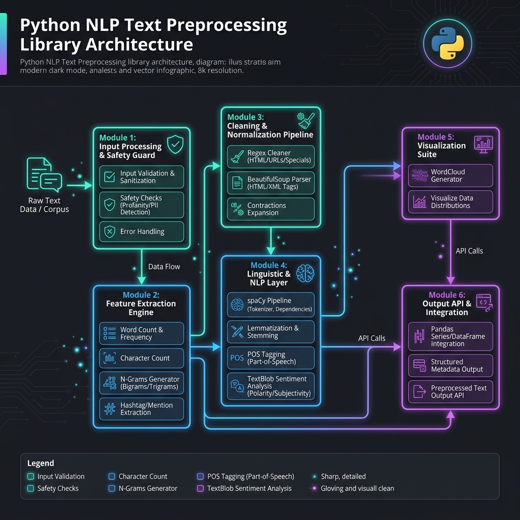 NLP Text Preprocessing Architecture Diagram