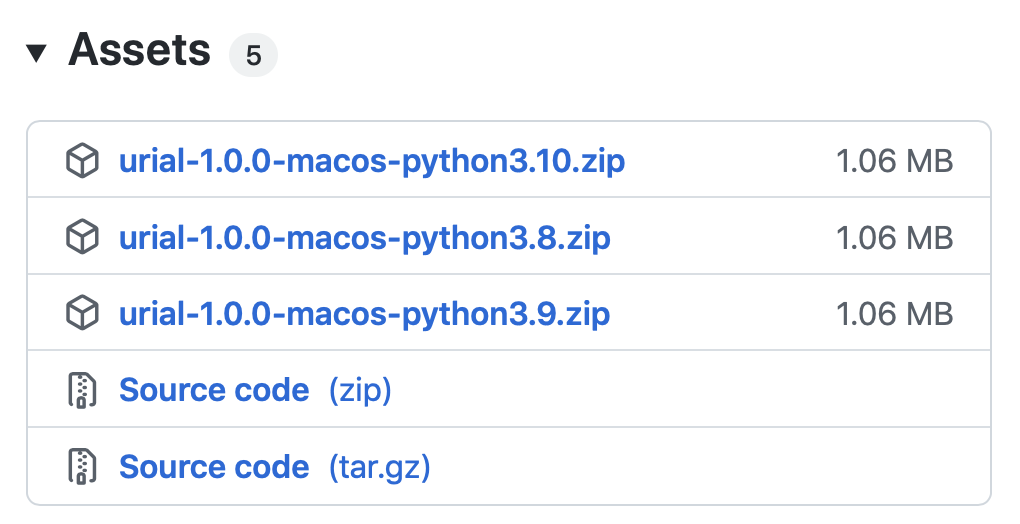 Screenshot of Urial binary programs available for downloading from GitHub.