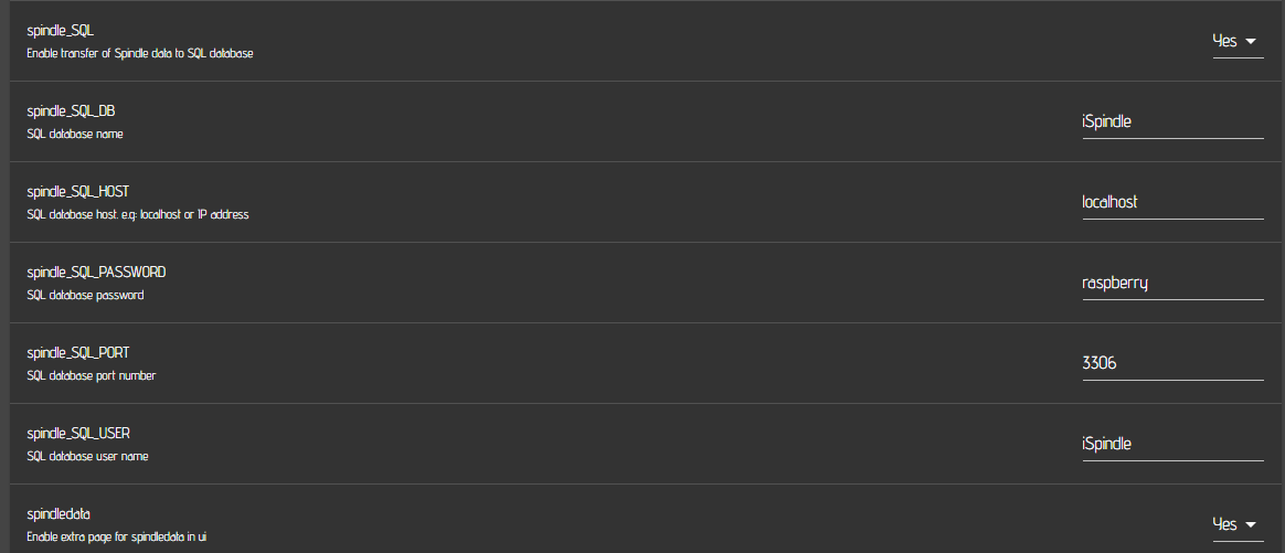 iSpindle global sql settings
