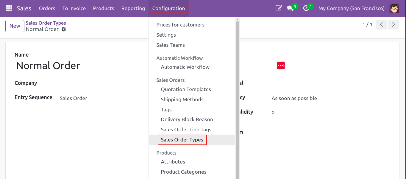 Sale type configuration