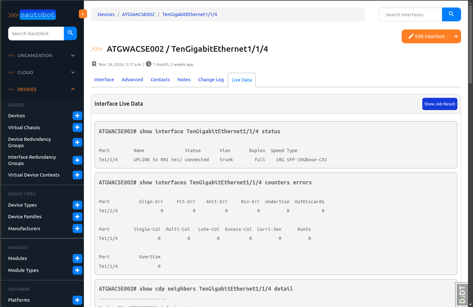 Livedata output screenshot