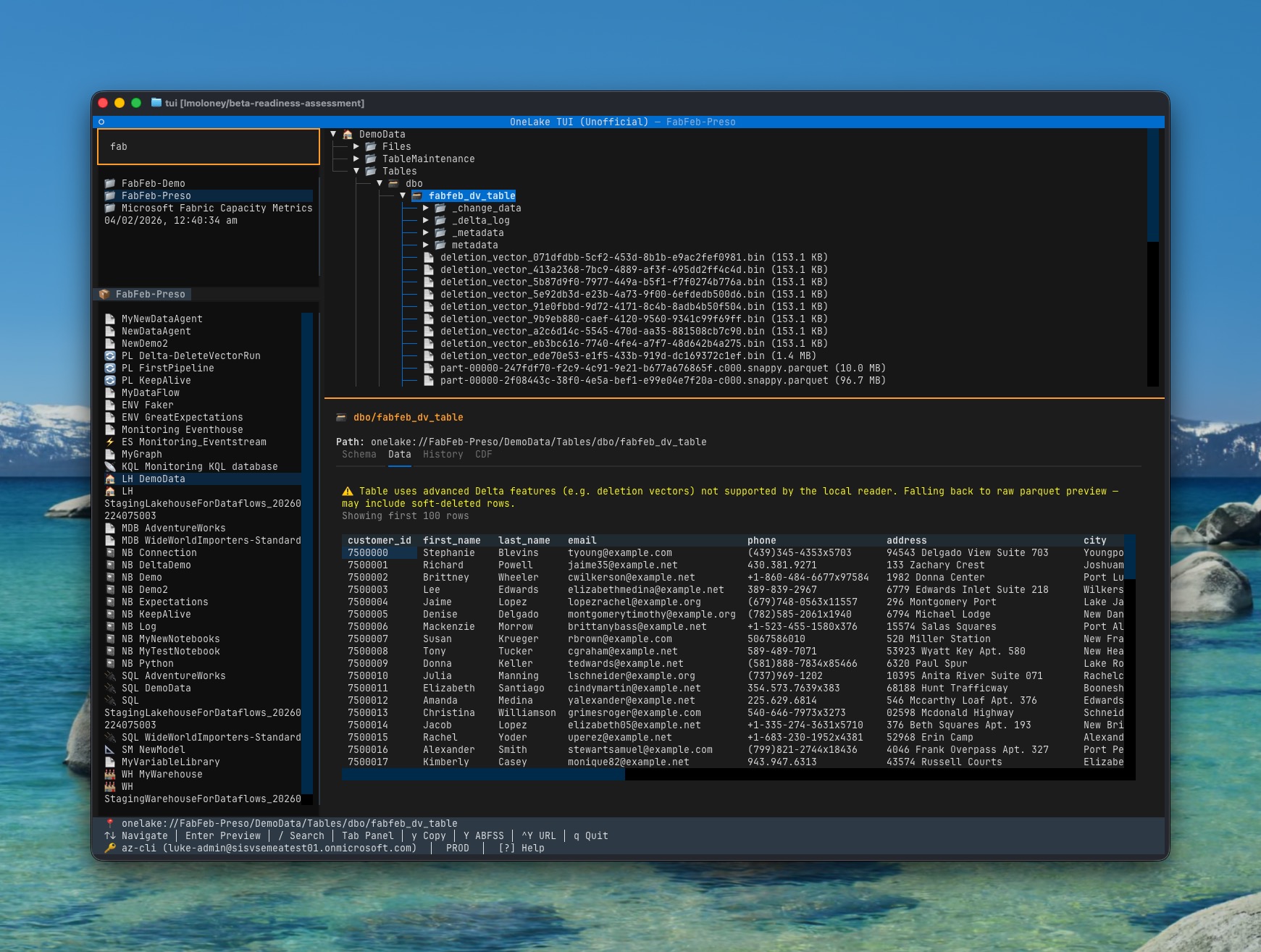 Delta table detail view