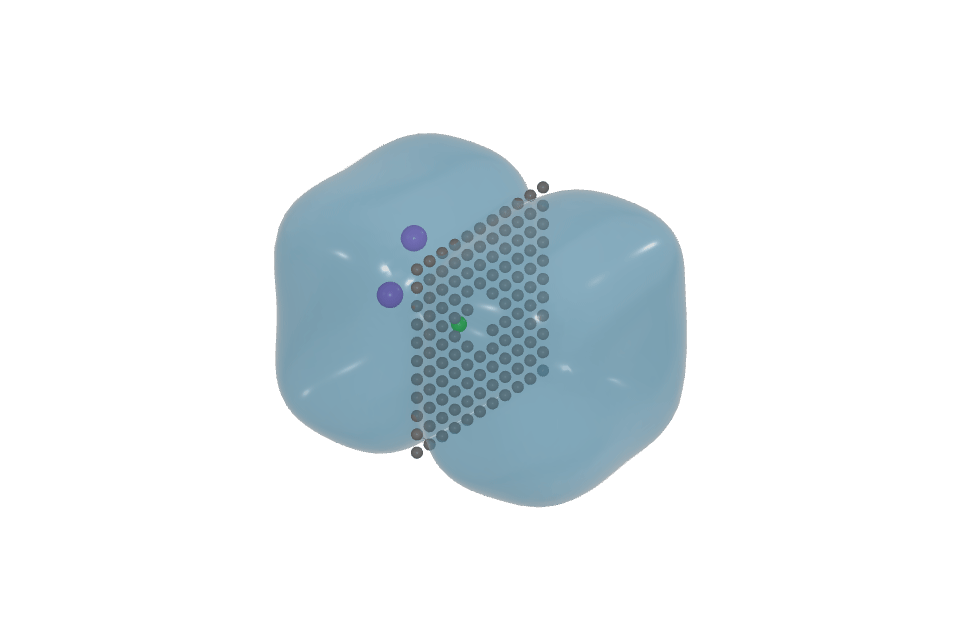 An animated translucent water surface surrounds ions and an atomistic membrane