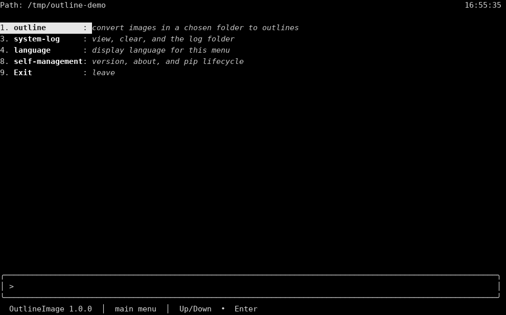 English main menu, 1 outline highlighted