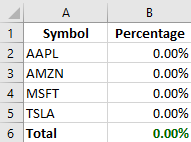 Example of a generated excel file