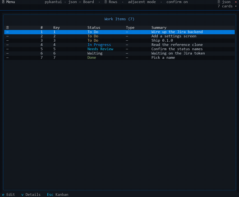 Rows view action flow with rows, push/move/edit, and dialogs