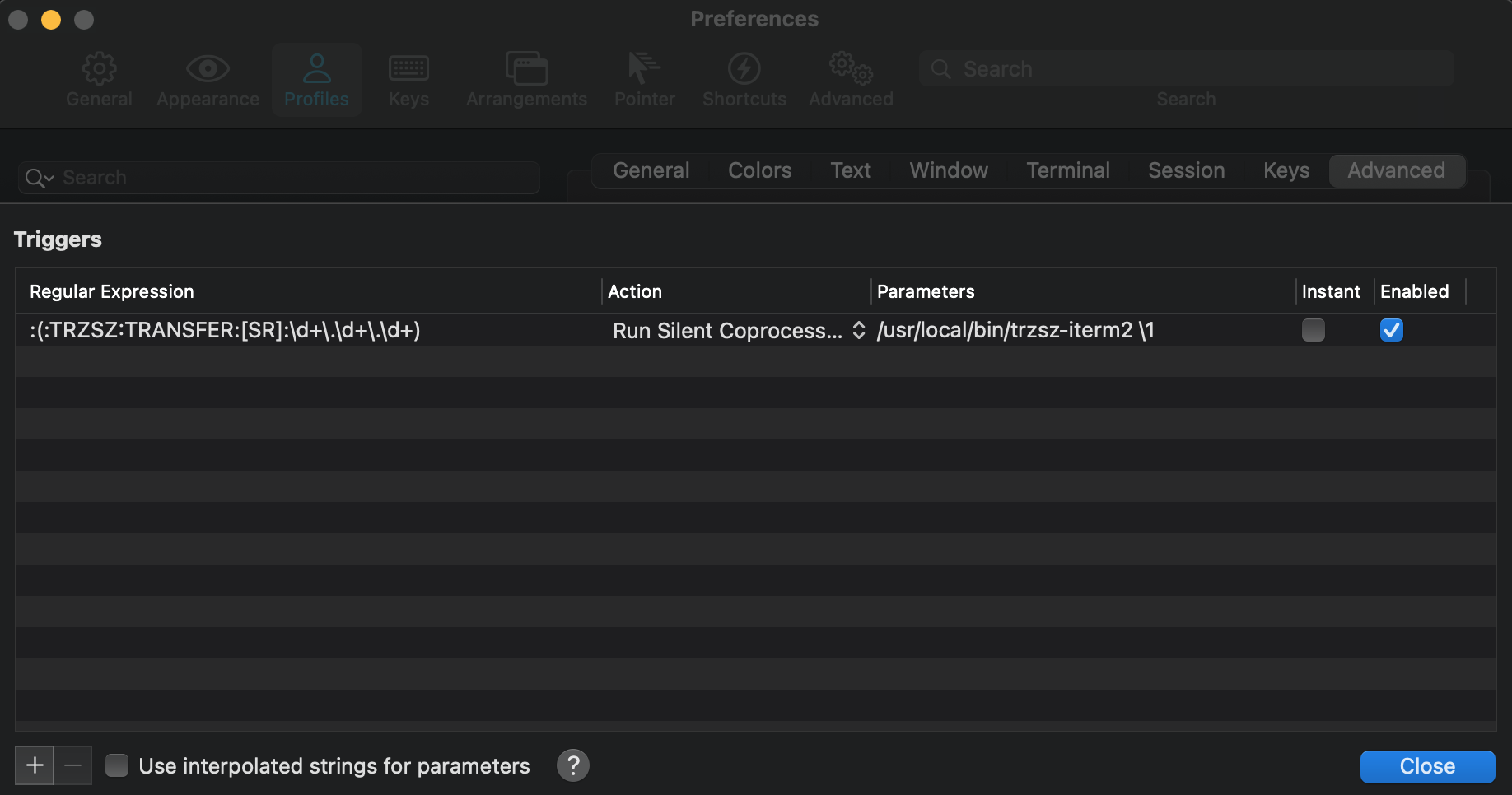 iTerm2 Trigger configuration