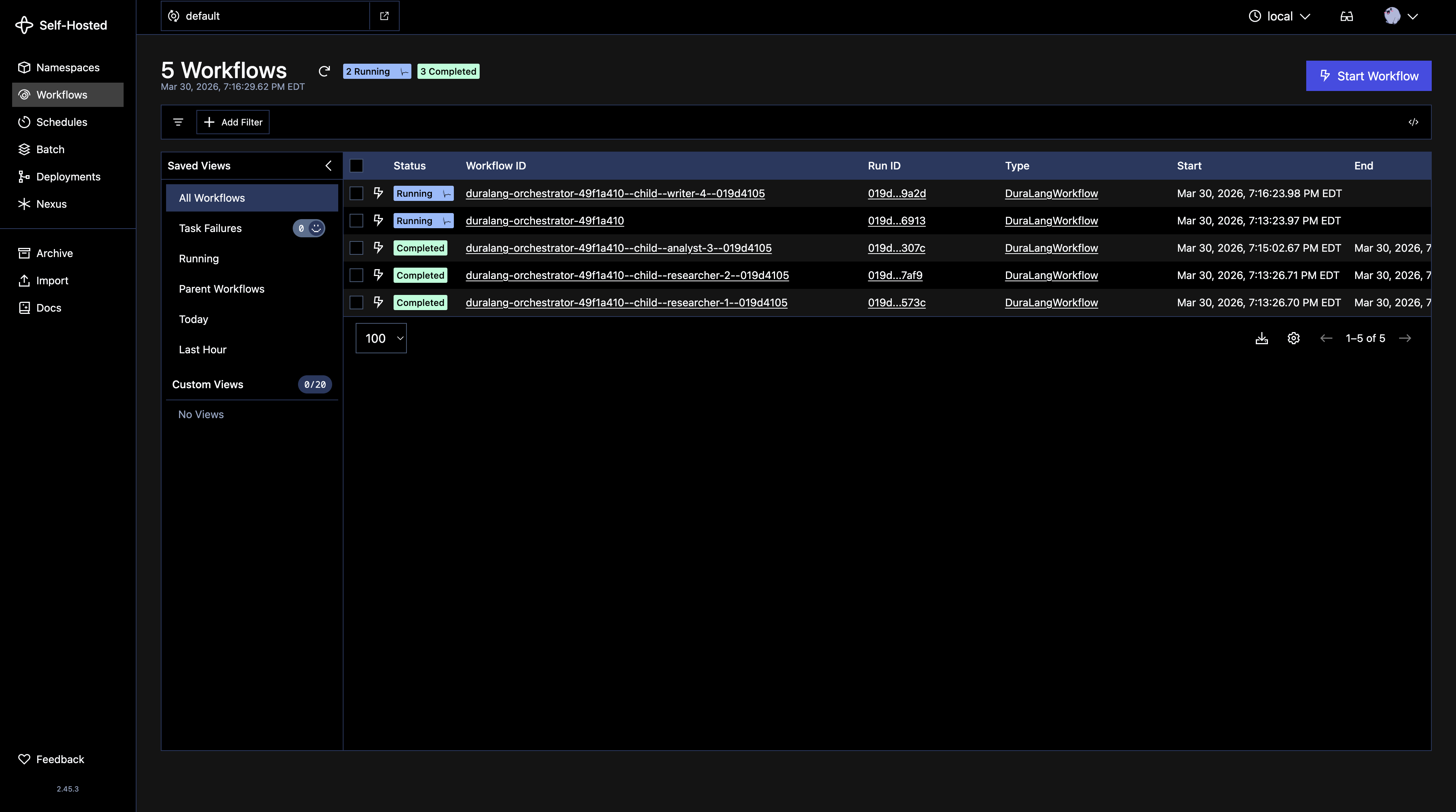 Temporal UI workflow timeline