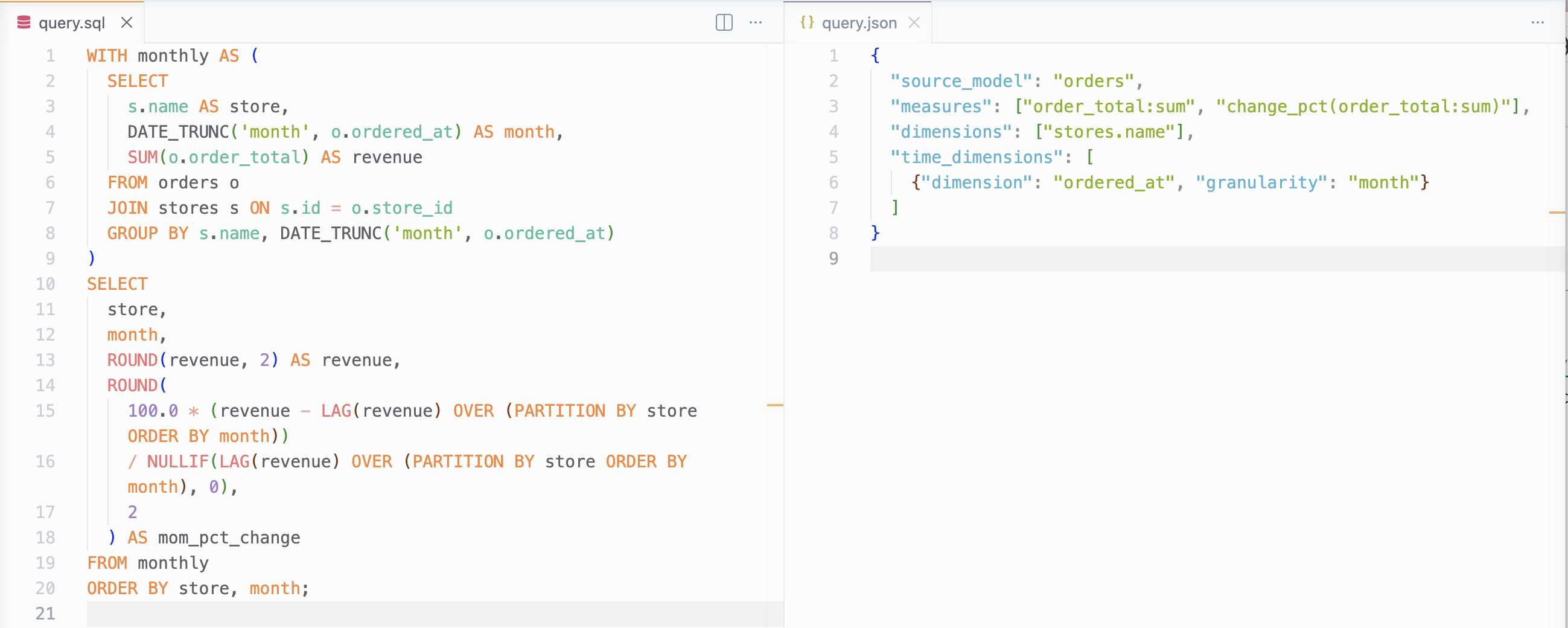 Example SQL vs SLayer query