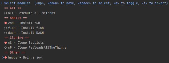 Default menu example