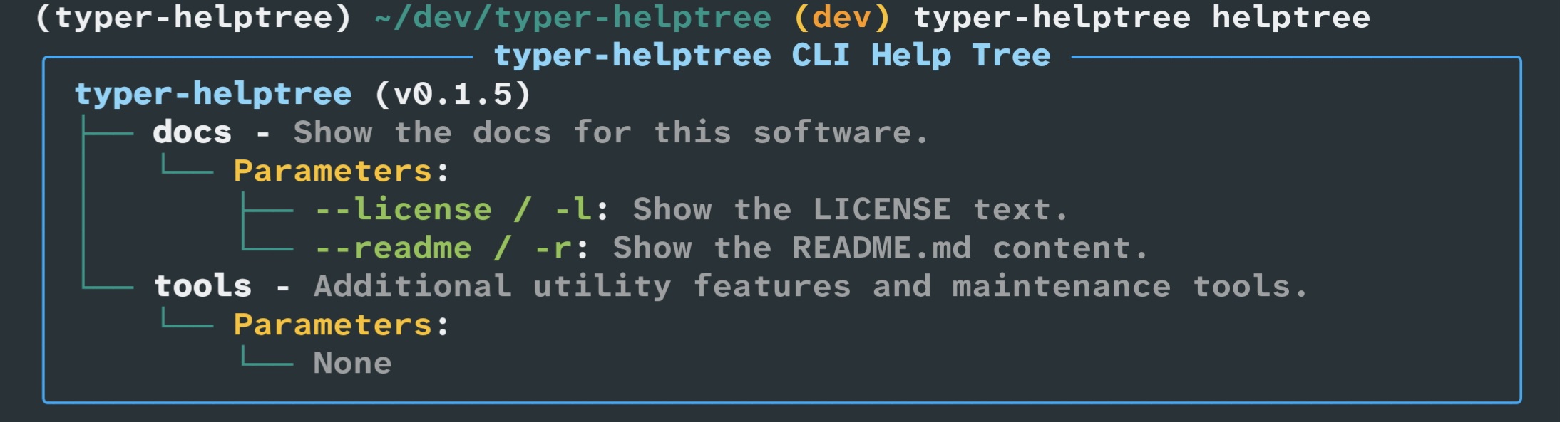 Screenshot of the typer-helptree helptree