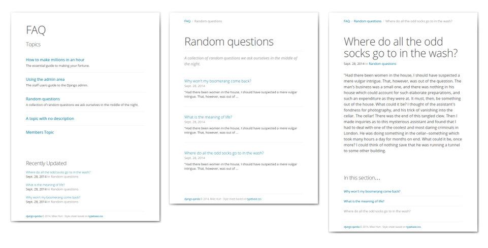 Screenshots of qanda default templates