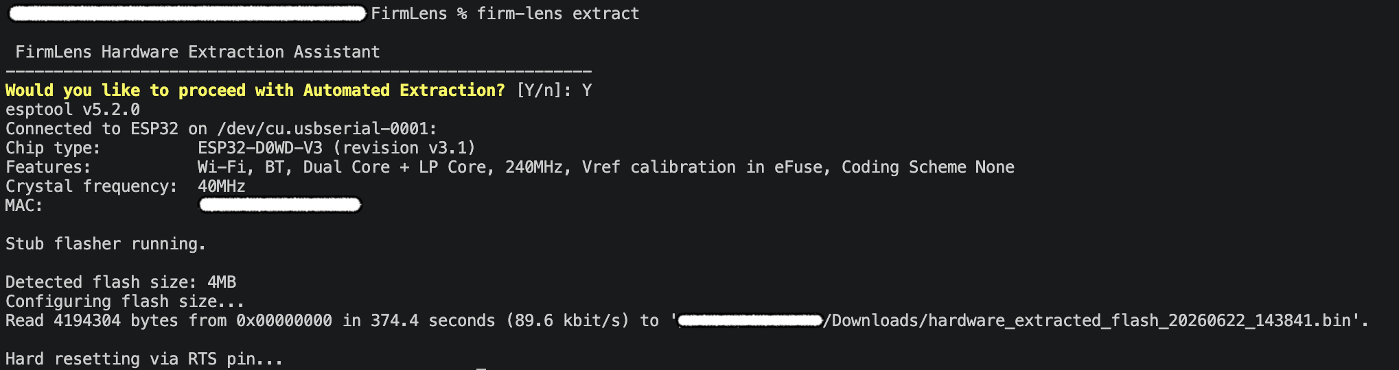 ESP32 Extraction CLI Stream