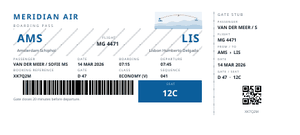 An airline boarding pass with a barcode and a QR code