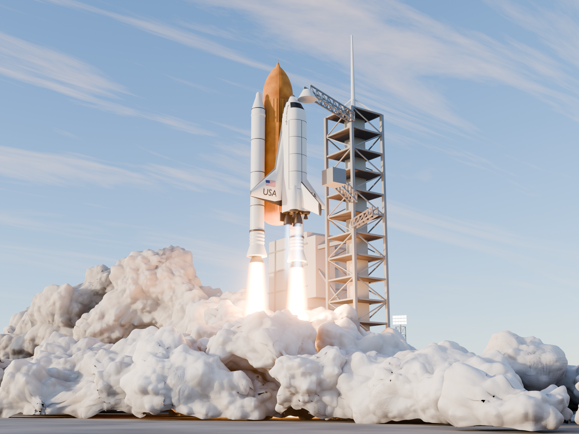 blenderwright space shuttle launch built from one prompt