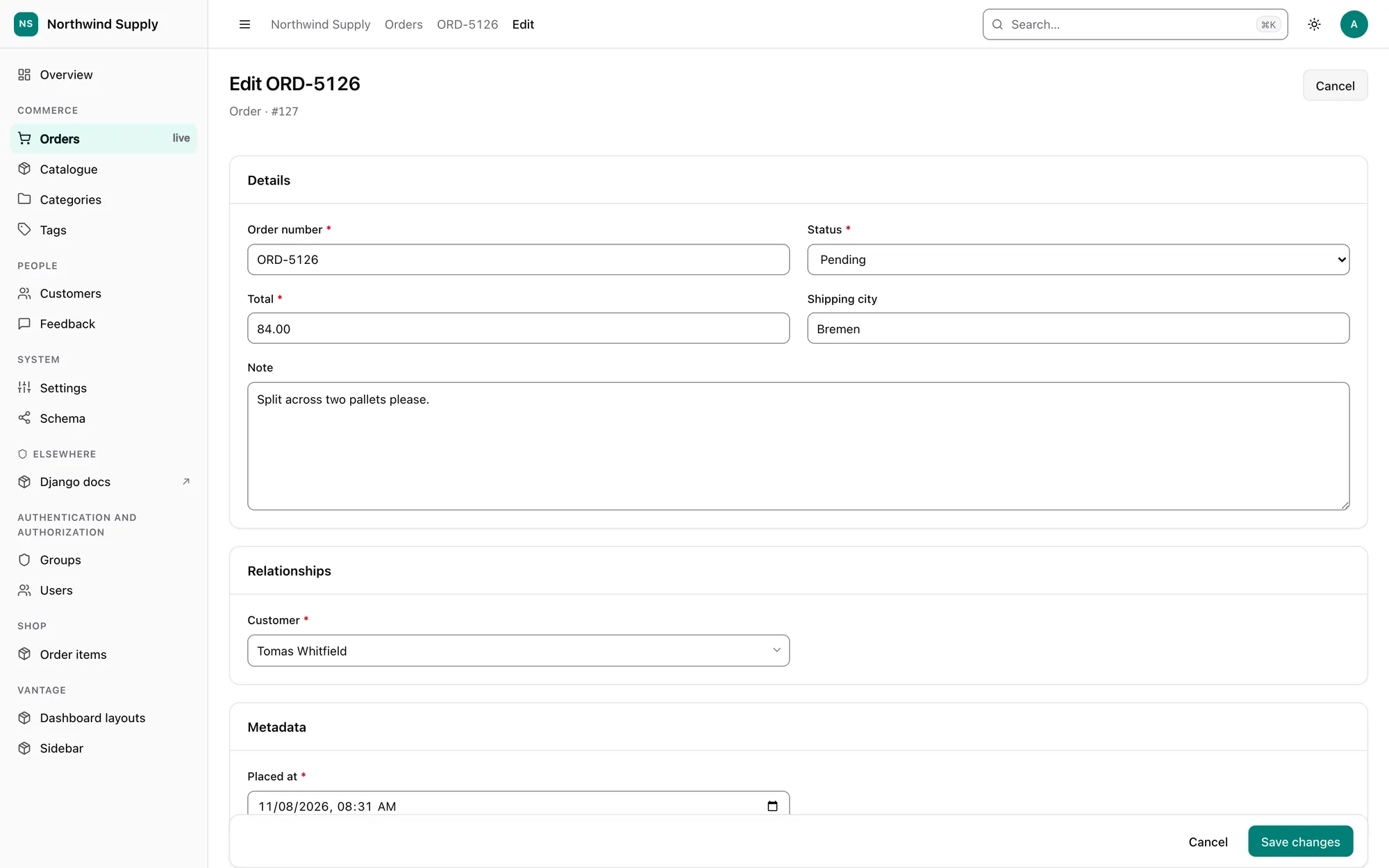 An inferred edit form, grouped into sections