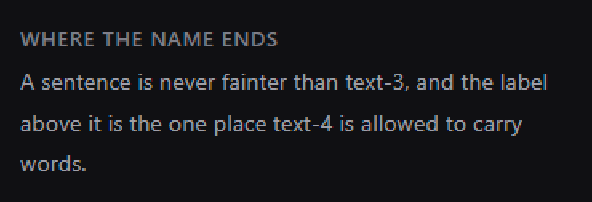 A small label in text-4 over a sentence in text-3