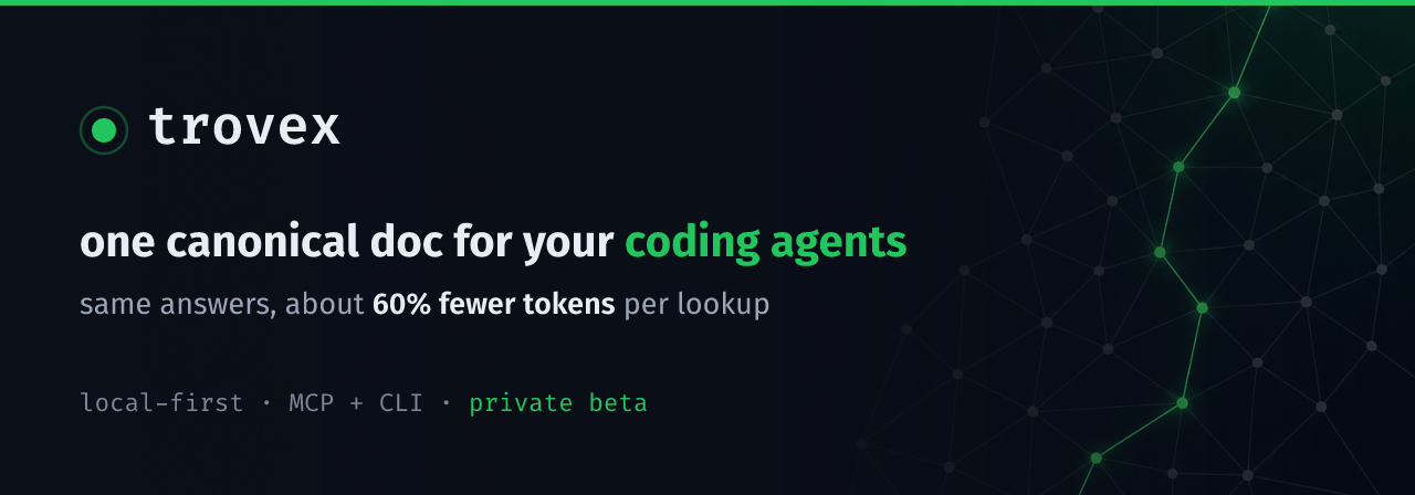 trovex — one canonical doc for your coding agents, ~60% fewer tokens.