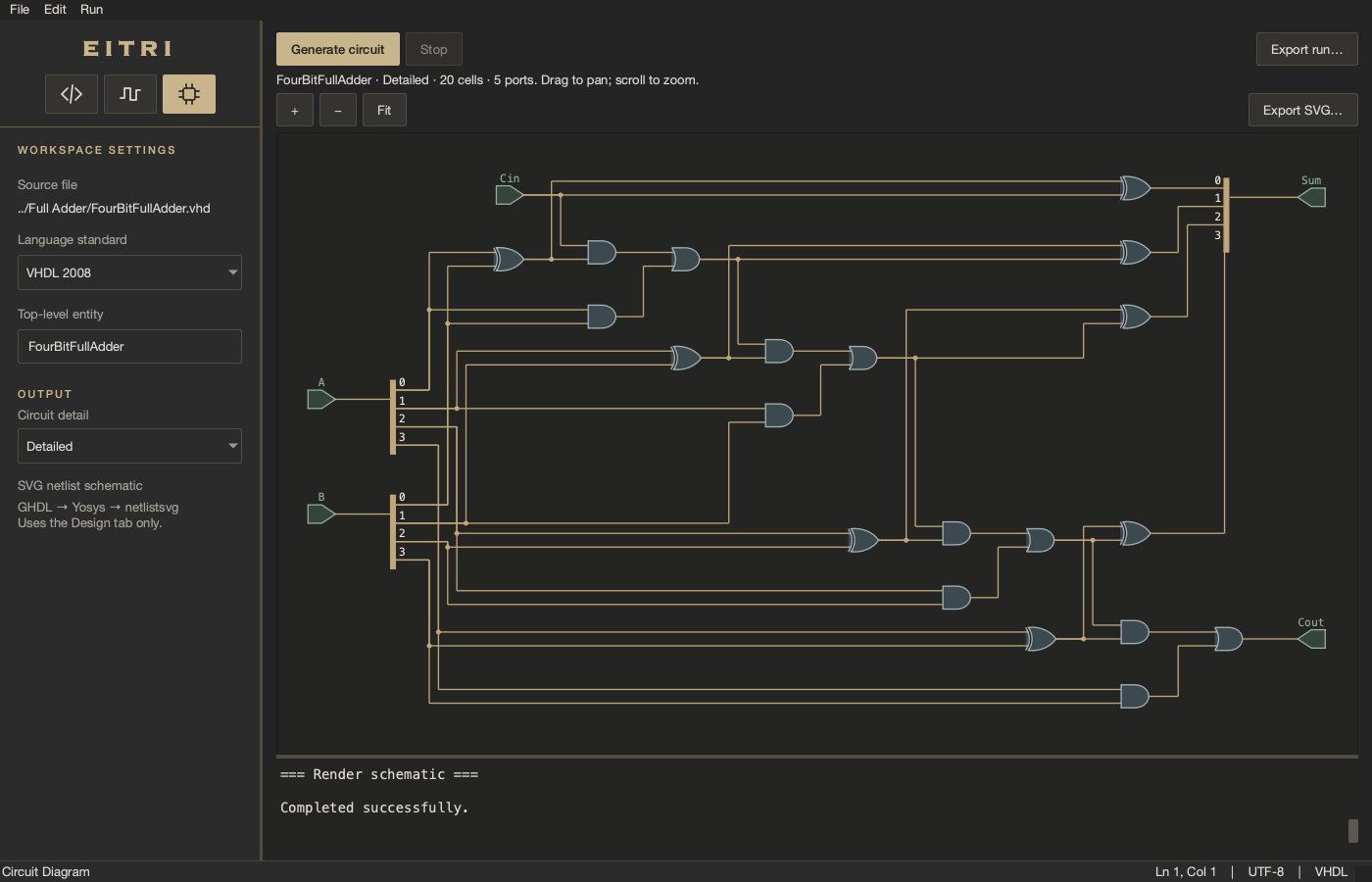 Detailed circuit view showing the full adder's logic gates