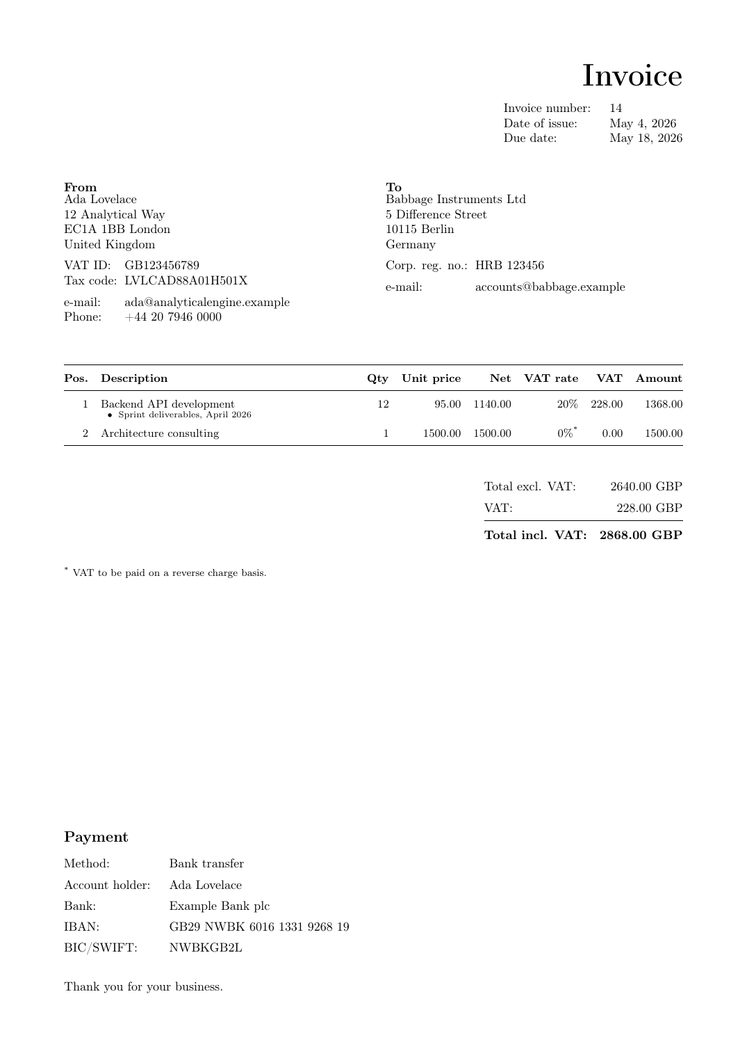 Example invoice