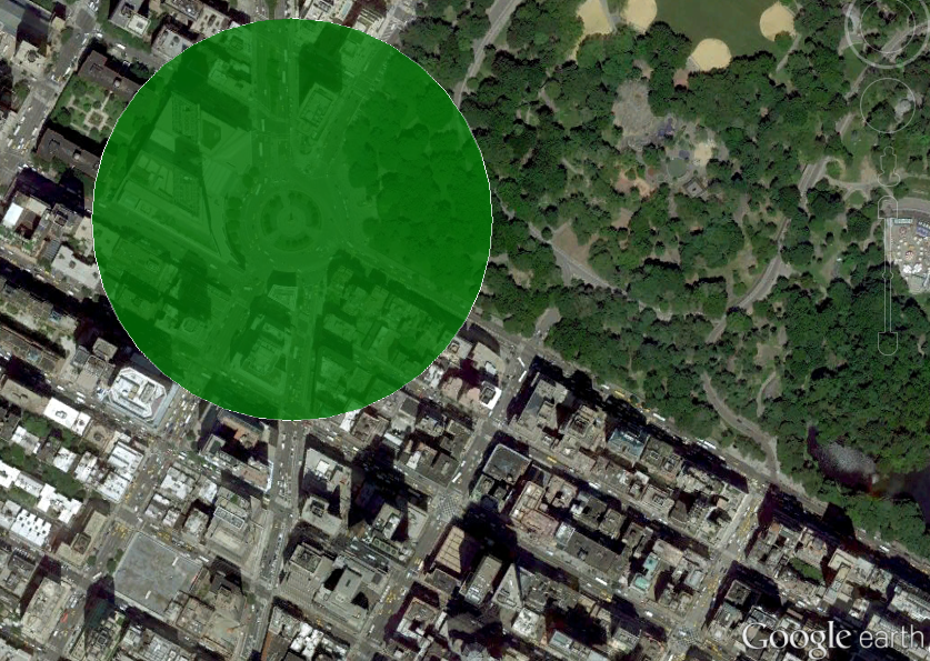 Example: A circle around Columbus Circle, Manhattan