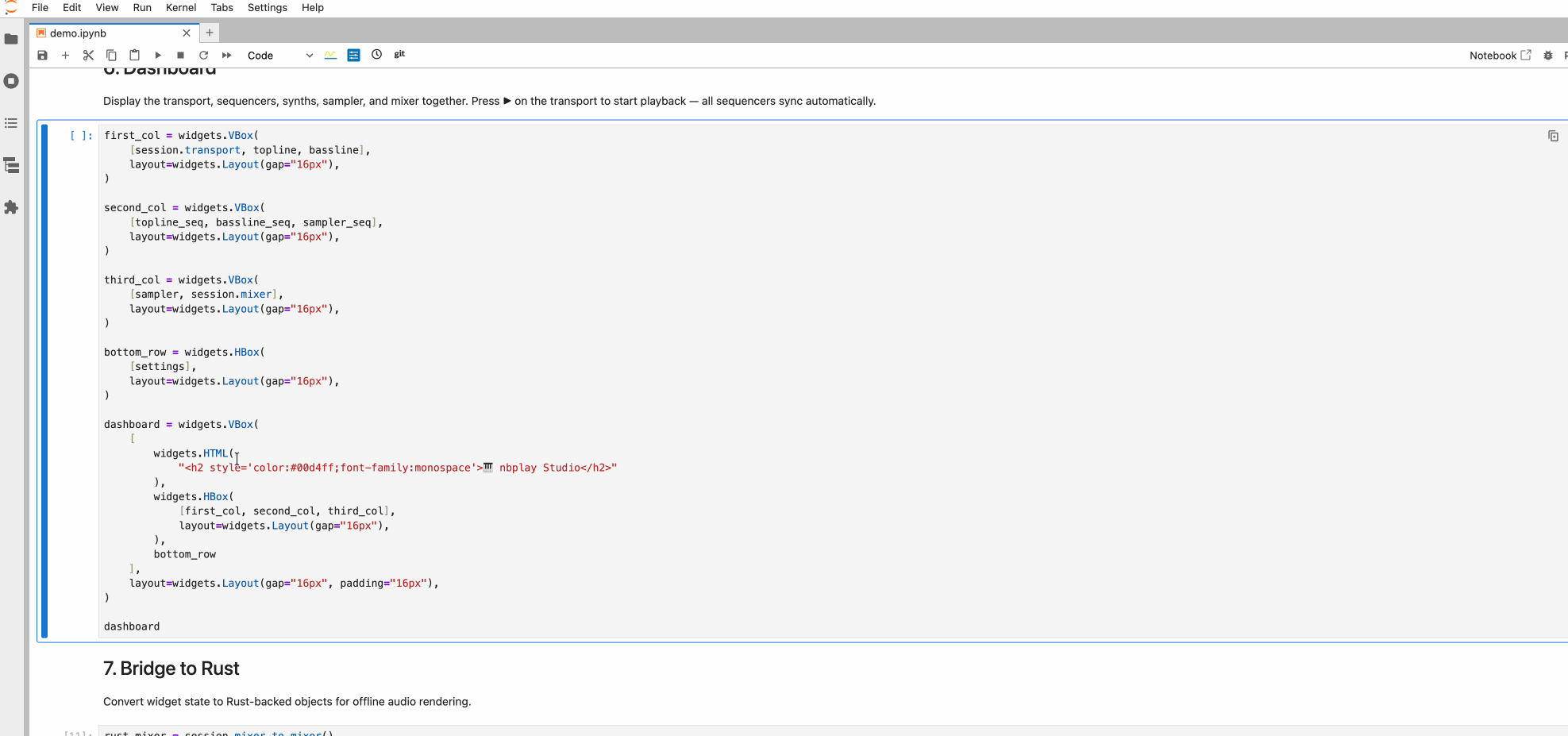 Music composition widgets in a jupyter notebook
